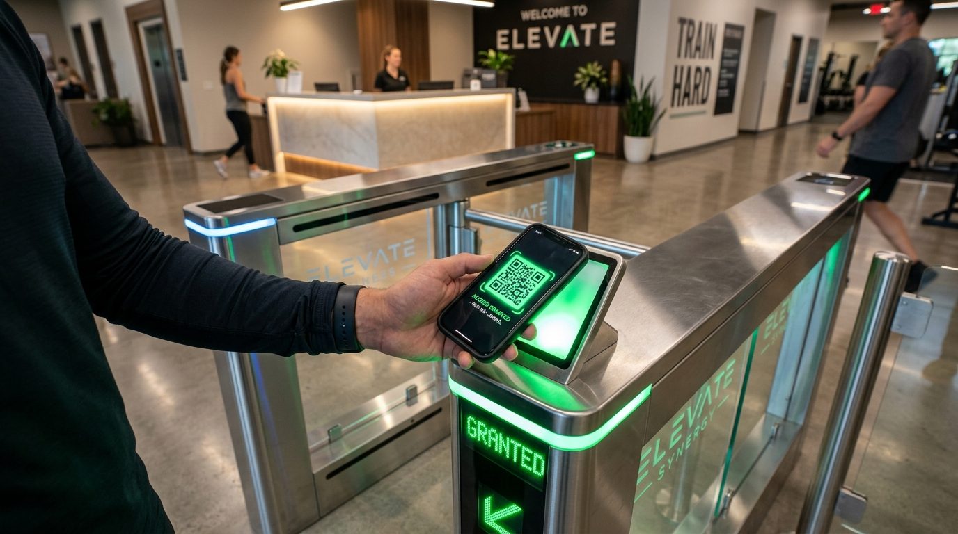 Control acces cu turnichet și cod QR pentru sală de fitness